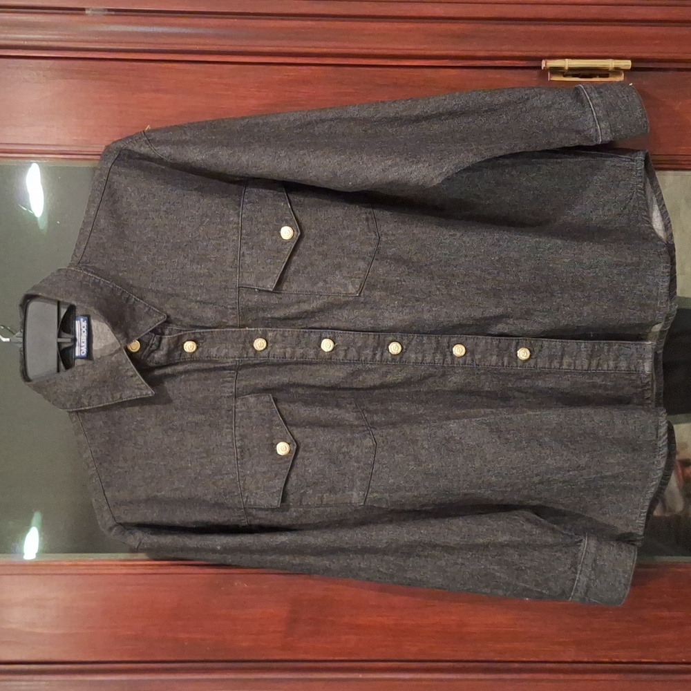 Vintage Oakbrook embroidered beaded button-up oversized shirt - M - black denim